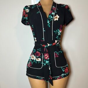 Bleu Rod Beattie Floral Black Romper